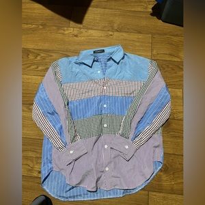 Incerun top shirt atasan oversize colorblock stripes colorful patchwork